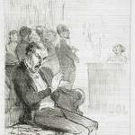 "Une victime de la politesse", dessin paru dans "Le Charivari" de février 1852.